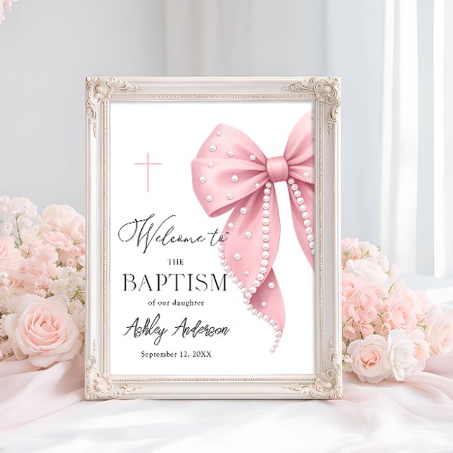 Pink Pearl Bow Baptism Welcome  Poster (Creator Uploaded)