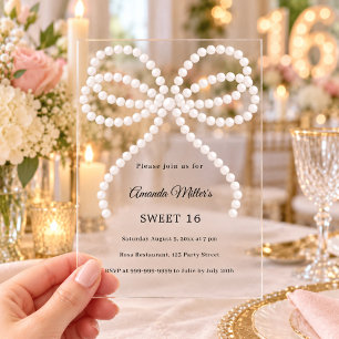 Pink pearl bow Sweet 16 clear luxury Acrylic Invitations
