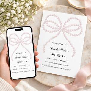 Pink pearl bow Sweet 16 Invitation