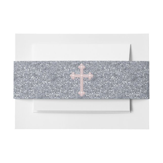 Pink Pearl Cross Invitation Belly Band (Front Example)