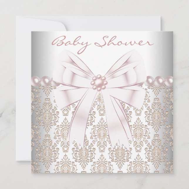 Pink Pearl Damask Baby Shower Invitation (Front)