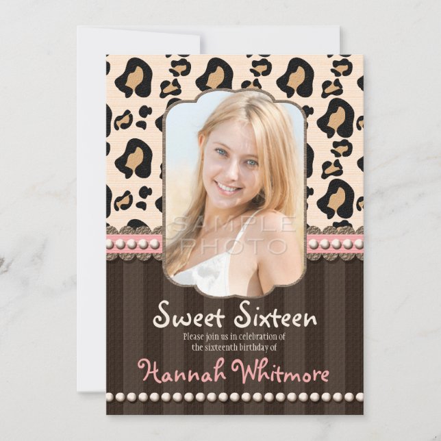 Pink Pearl Leopard Print Sweet 16 Invitations (Front)