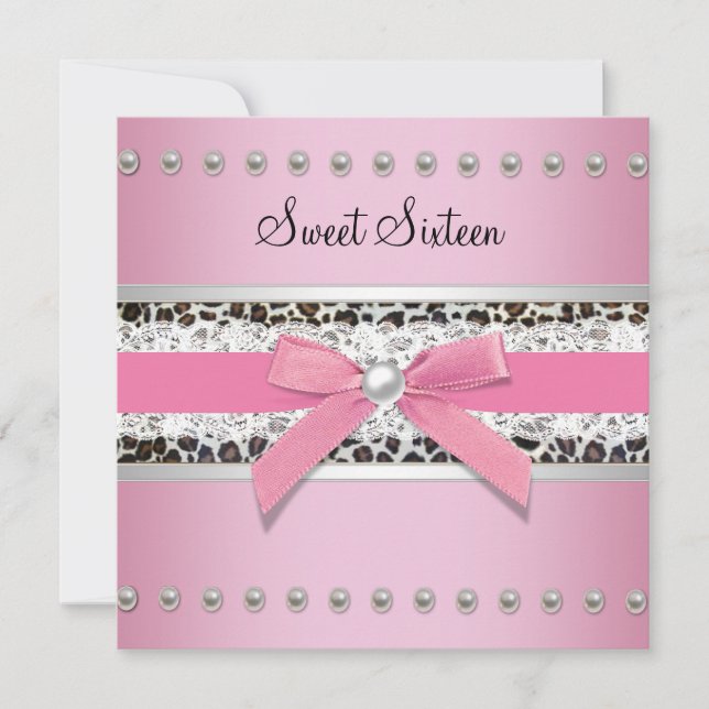 Pink Pearl Leopard Sweet 16 Party Invitation (Front)