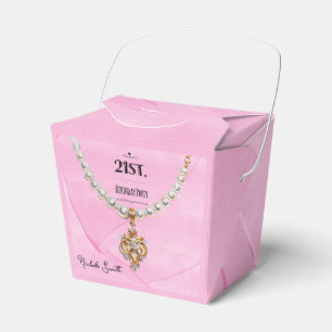 Pink Pearl Necklace Elegant 21st. Birthday Party Favour Box