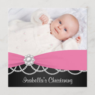 Pink Pearl Pink Black Girls Photo Christening Invi Invitation