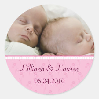 Pink Pearl Twins Announcement Sticker