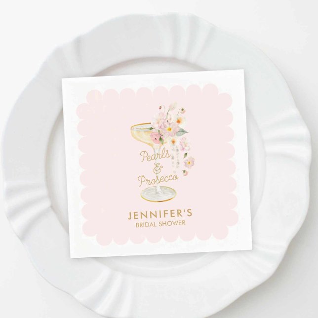 Pink Pearls and Prosecco Bridal Shower Napkin (Pink Pearls and Prosecco bridal shower Napkins)