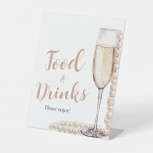 Pink Pearls and Prosecco Champagne Food and Drinks Pedestal Sign