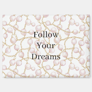 Pink Pearls Gold Chain Birthday Magnet