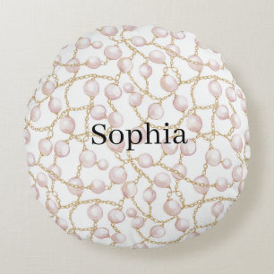 Pink Pearls Gold Chain   Round Cushion