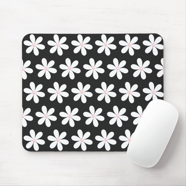 Pink Pearls in Daisies on Black     Mouse Pad (With Mouse)