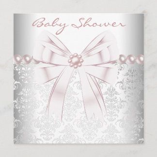 Pink Pearls Pink Damask Baby Girl Shower Invitation