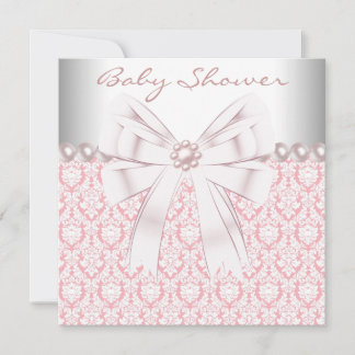 Pink Pearls Pink Damask Baby Girl Shower Invitation
