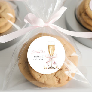 Pink Pearls & Prosecco Bow Bridal Shower Classic Round Sticker