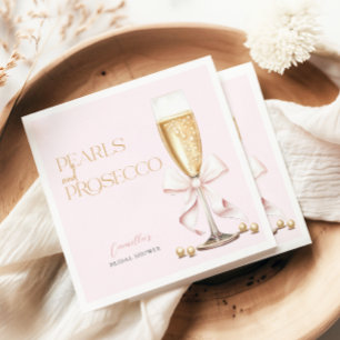 Pink Pearls & Prosecco Bow Bridal Shower Napkin