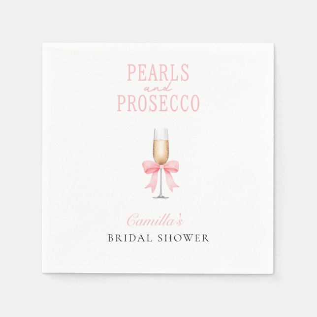 Pink Pearls & Prosecco Bridal Shower  Sign Napkin (Front)