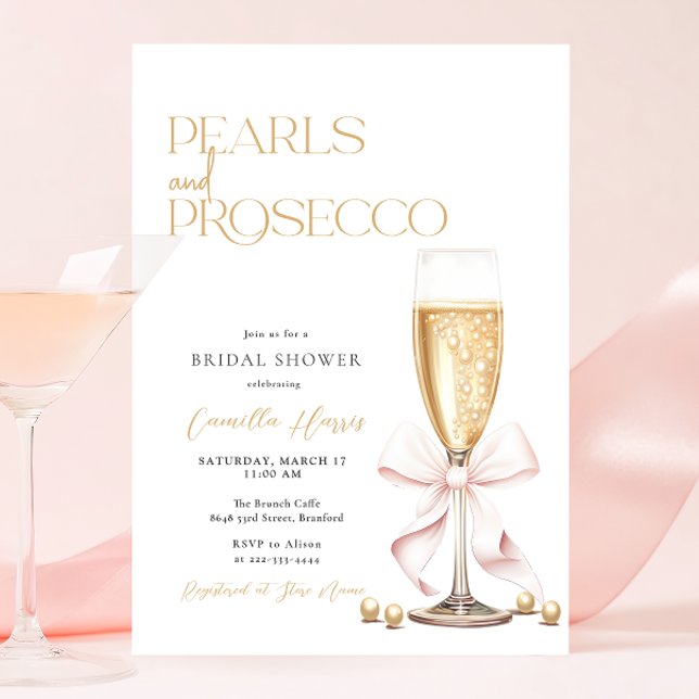 Pink Pearls & Prosecco Brunch Bridal Shower  Invitation (Creator Uploaded)