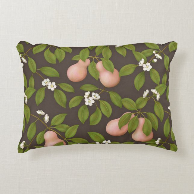 Pink Pears (dark brown) Decorative Cushion (Front)