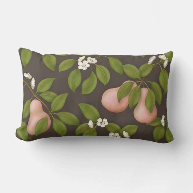 Pink Pears (dark brown) Lumbar Cushion (Front)