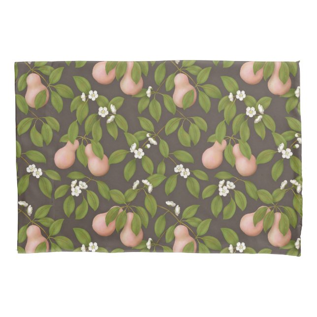 Pink Pears (dark brown) Pillowcase (Front-Left)