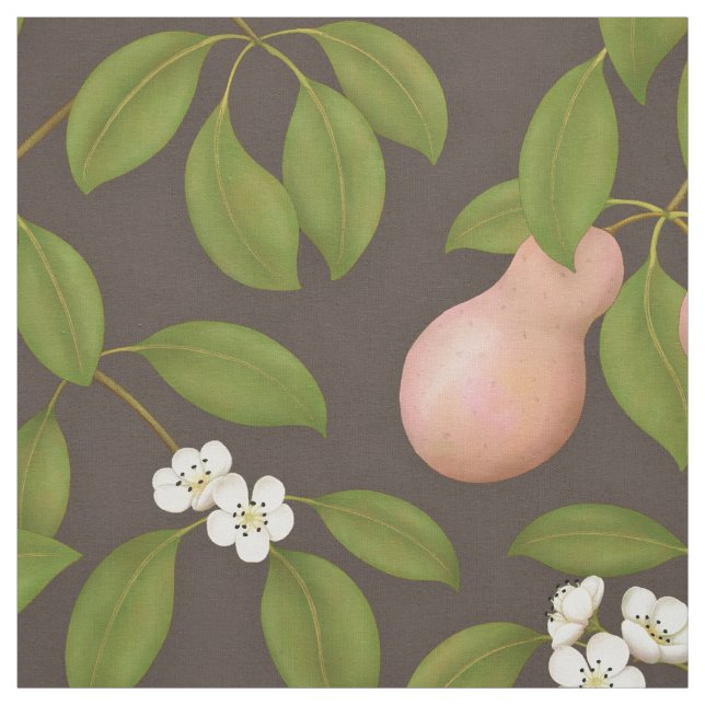 Pink Pears on Darker Brown (large scale) Fabric (Swatch)