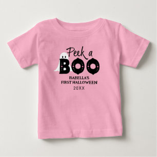 Pink Peek A Boo Personalised Baby's 1st Halloween Baby T-Shirt