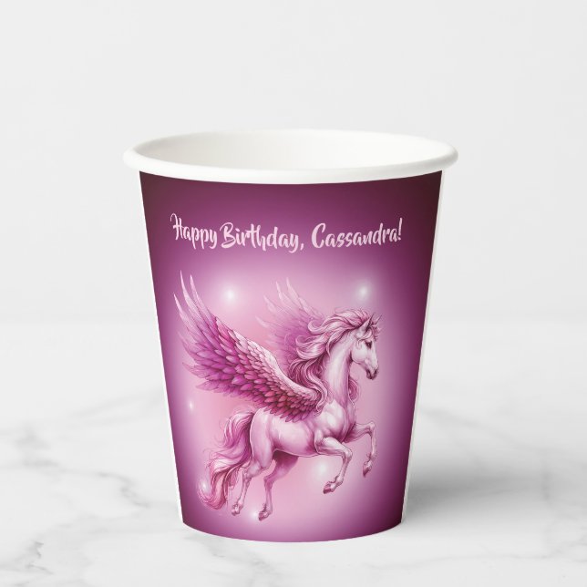 Pink Pegasus "Happy Birthday" Paper Cups (Front)