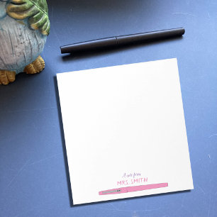 Pink Pen A Note From Teacher Notepad