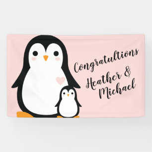 Pink Penguin Baby Shower Banner