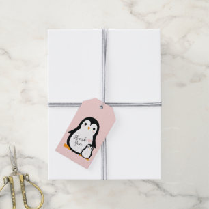 Pink Penguin Baby Shower Gift Tags