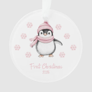 Pink Penguin First Christmas Ornament
