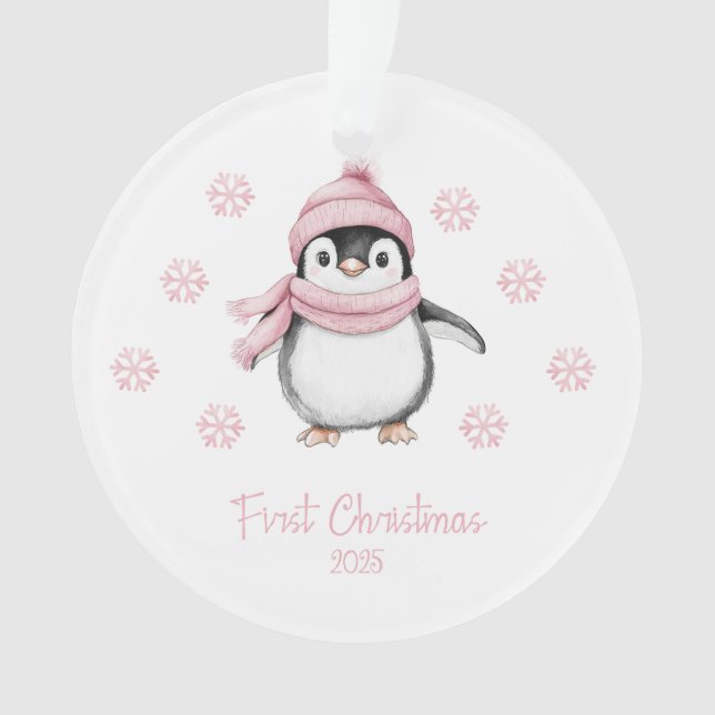  Pink Penguin First Christmas Ornament (Front)
