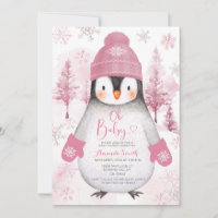 Pink Penguin knitted Hat Snowflakes Baby Shower