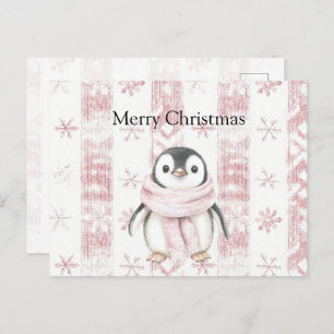 Pink Penguin Snowflakes Christmas Postcard