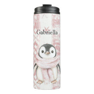 Pink Penguin Snowflakes Christmas Thermal Tumbler