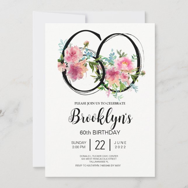Pink Peonies 60th Birthday  Invitation (Front)
