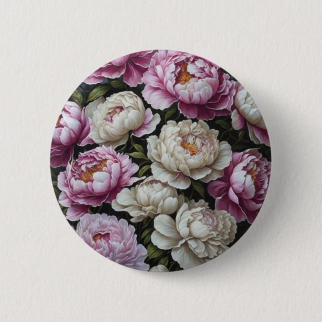 Pink peonies 6 cm round badge (Front)
