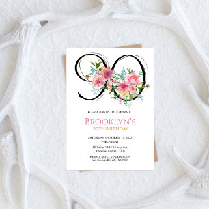 Pink Peonies 90th Birthday  Invitation