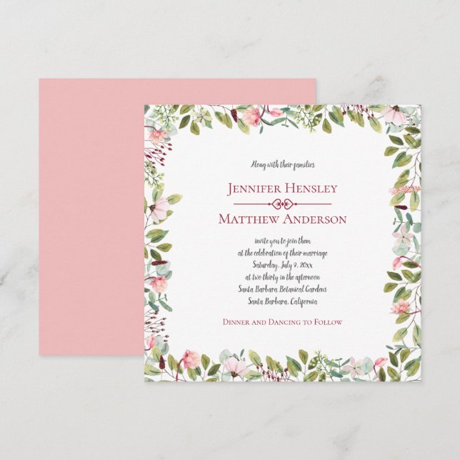 Pink Peonies and Eucalyptus Floral Frame Invitation (Front/Back)