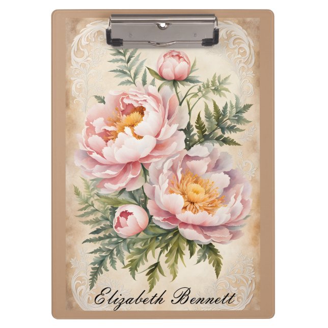 Pink Peonies and Lace Clipboard (Front)