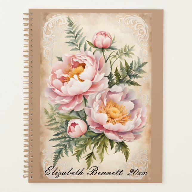 Pink Peonies and Lace Vintage Planner (Front)