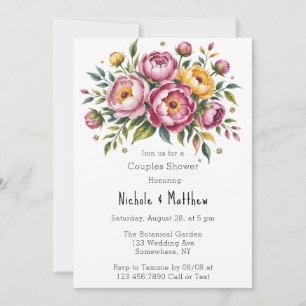 Pink Peonies and Yellow Floral Couples Shower Invitation