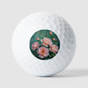 Pink Peonies Artwork on Emerald Green Golf Balls
