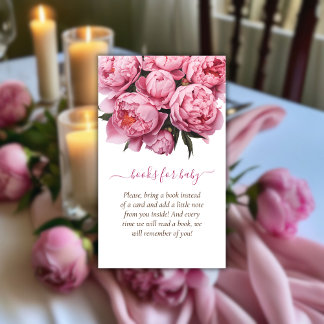 Pink Peonies Baby Shower Books for Baby Enclosure Card