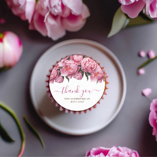 Pink Peonies Baby Shower Thank You Classic Round Sticker
