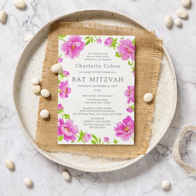 Pink Peonies Bat Mitzvah Invitation (Creator Uploaded)