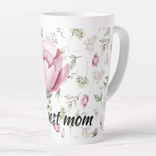 Pink Peonies Best Mum Latte Mug (Right Angle)