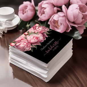 Pink Peonies Black Bachelorette Party Napkin
