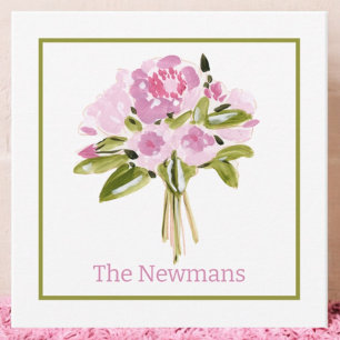 Pink Peonies Bouquet Green Border Gift Card