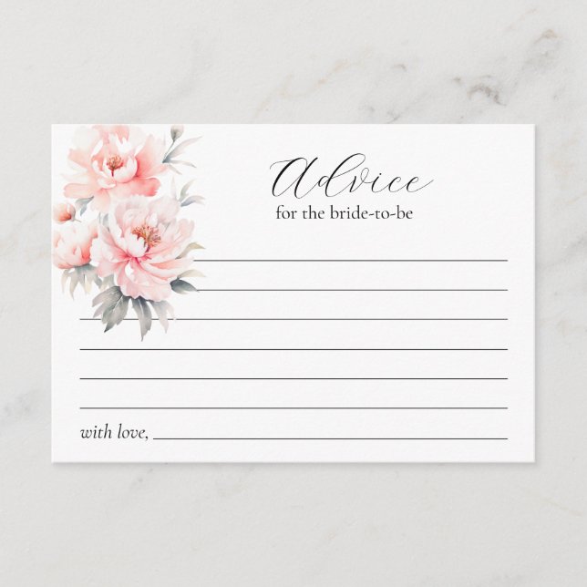 Pink Peonies Bridal Shower Bride-to-be Advice (Front)